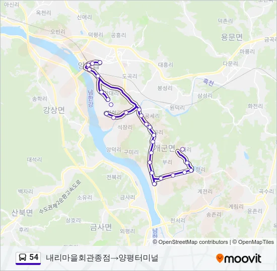 54 버스 노선 지도