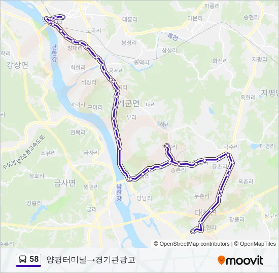 58 버스 노선 지도