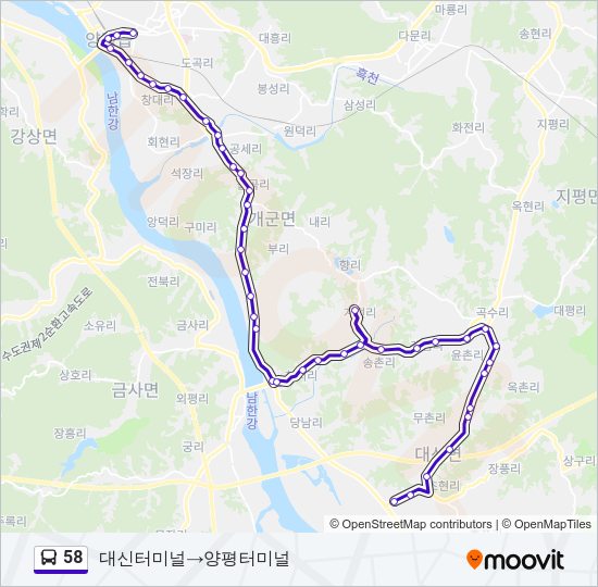 58 버스 노선 지도