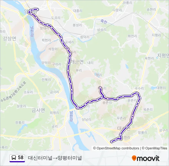 58 버스 노선 지도
