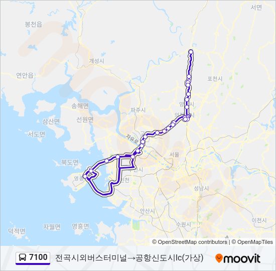 7100 버스 노선 지도