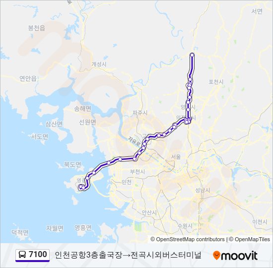 7100 버스 노선 지도