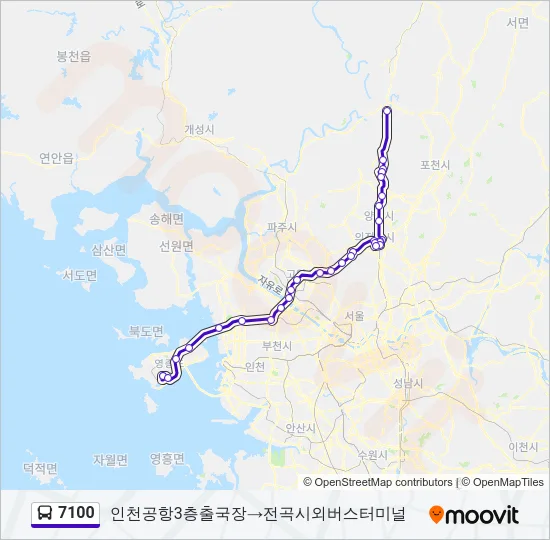 7100 버스 노선 지도