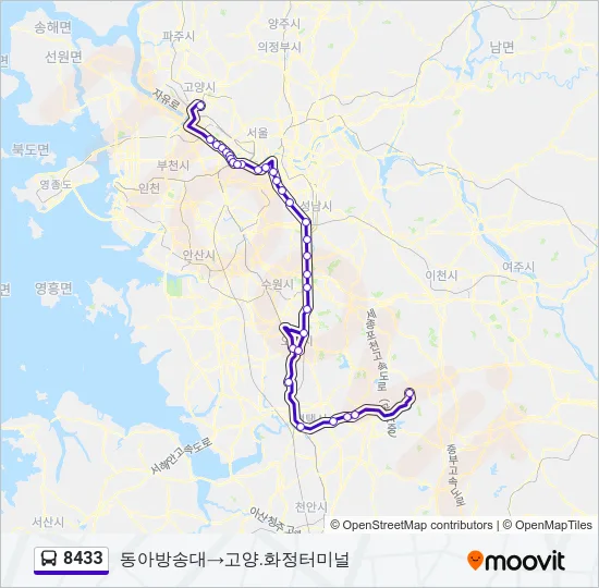 8433 버스 노선 지도