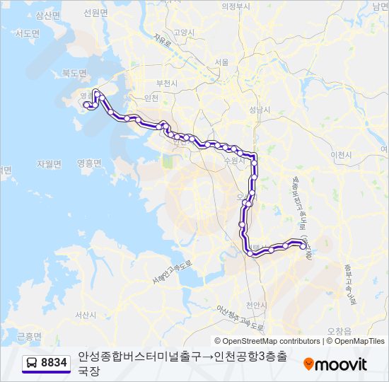 8834 버스 노선 지도