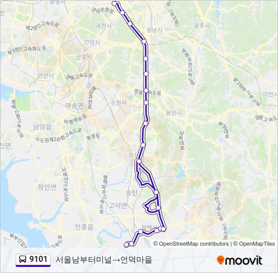 9101 버스 노선 지도
