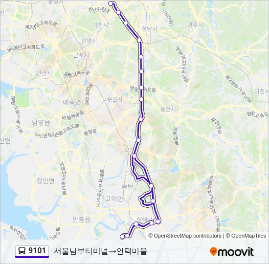 9101 버스 노선 지도