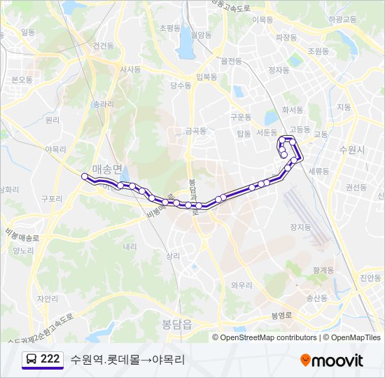 222 버스 노선 지도