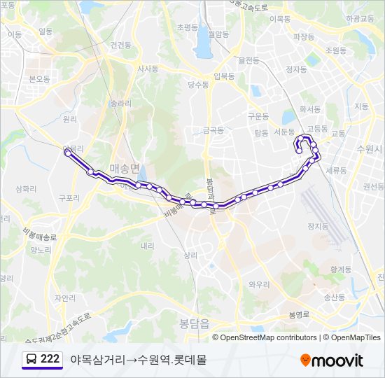 222 버스 노선 지도