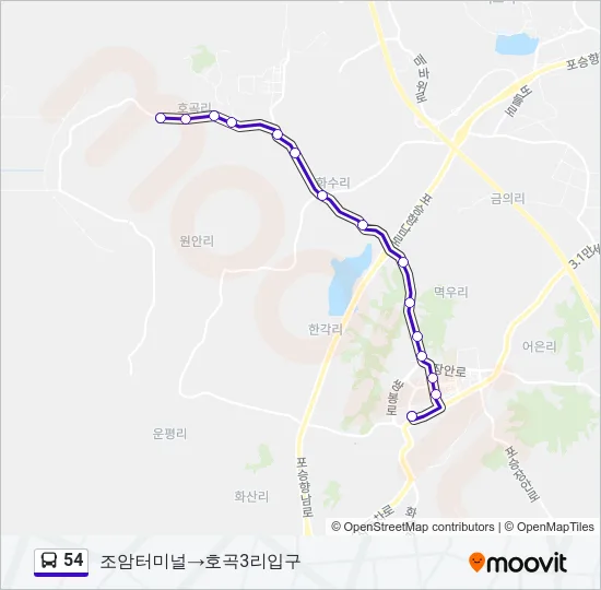 54 버스 노선 지도
