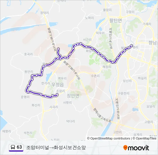 63 버스 노선 지도