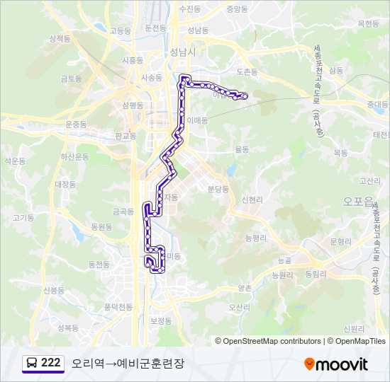 222 버스 노선 지도