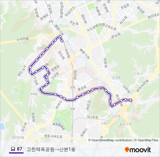 87 버스 노선 지도
