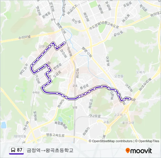 87 버스 노선 지도