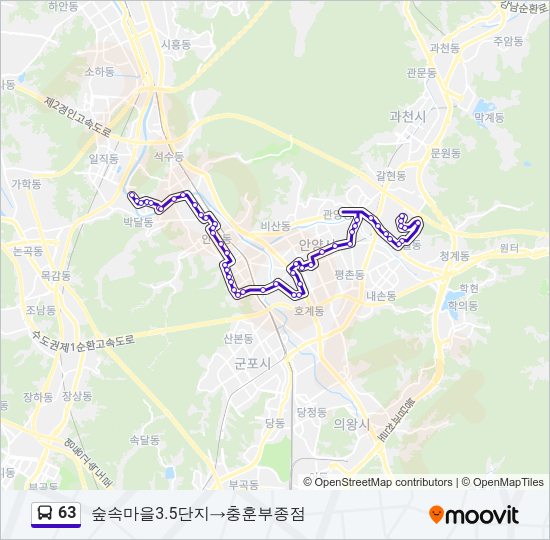 63 버스 노선 지도