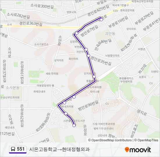 551 버스 노선 지도