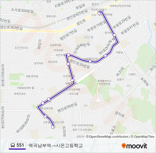551 버스 노선 지도