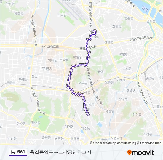 561 버스 노선 지도
