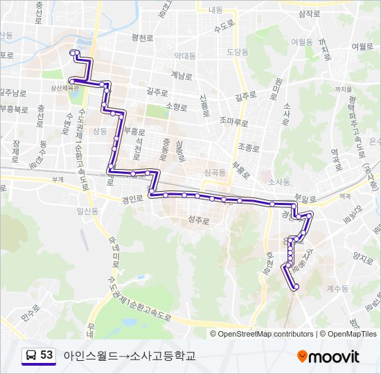 53 버스 노선 지도
