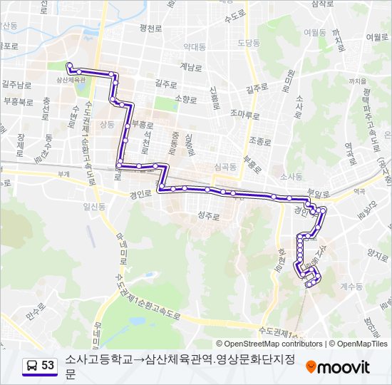 53 버스 노선 지도