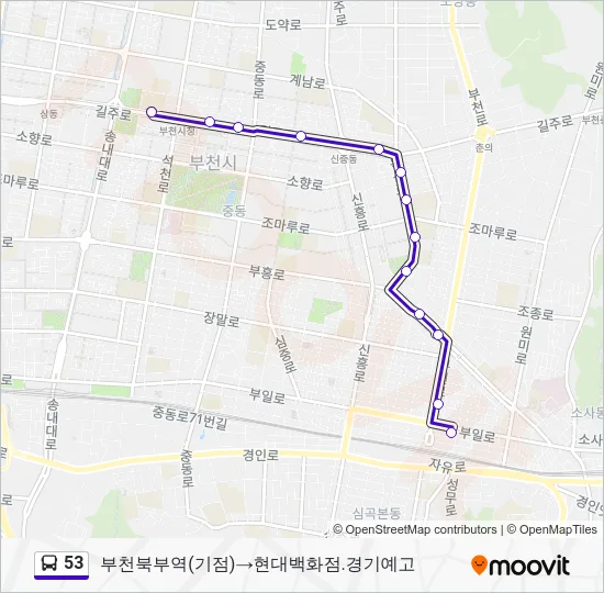 53 버스 노선 지도