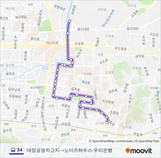 54 버스 노선 지도