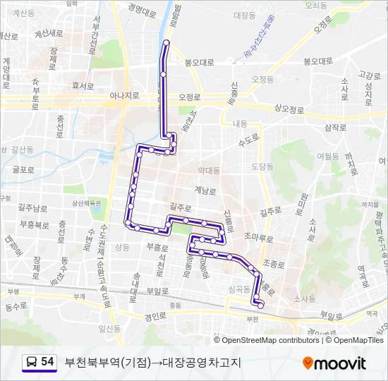 54 버스 노선 지도