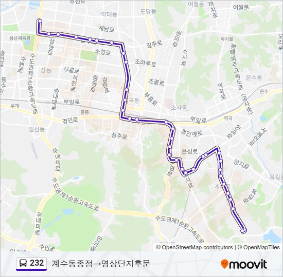 232 버스 노선 지도