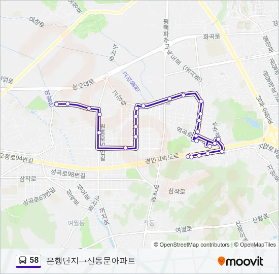 58 버스 노선 지도