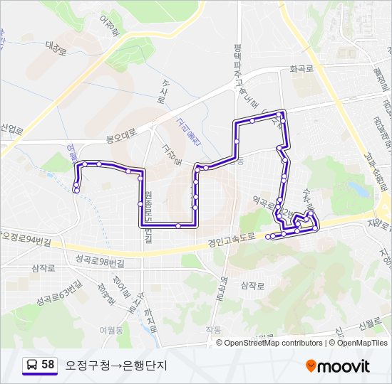 58 버스 노선 지도