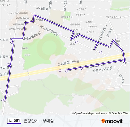 581 버스 노선 지도