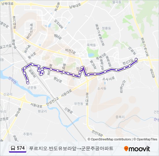 574 버스 노선 지도