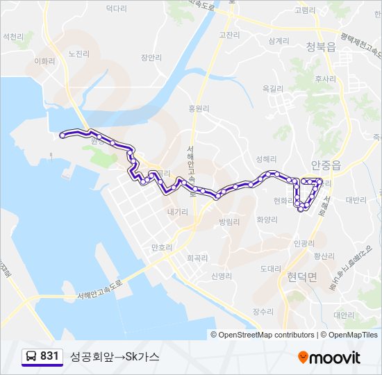 831 버스 노선 지도