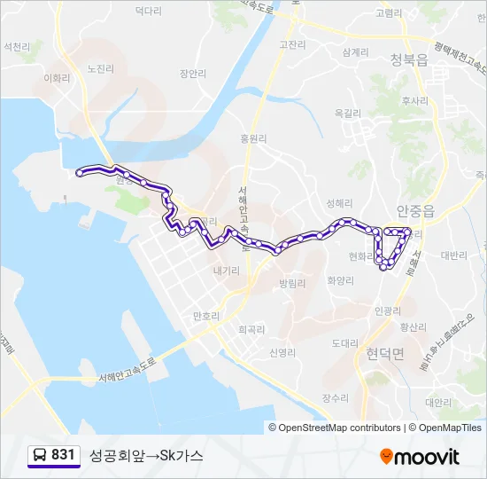 831 버스 노선 지도