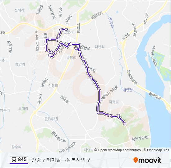 845 버스 노선 지도