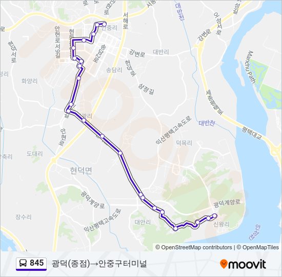 845 버스 노선 지도