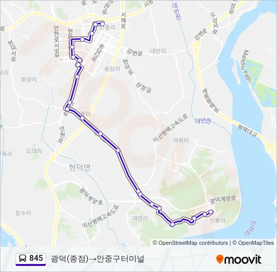 845 버스 노선 지도