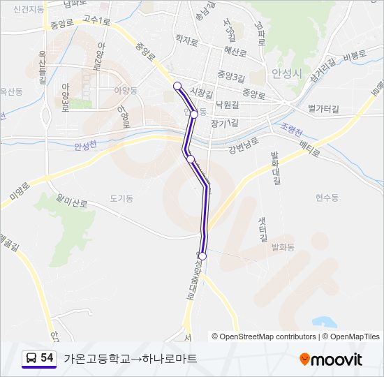 54 버스 노선 지도