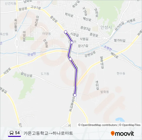 54 버스 노선 지도