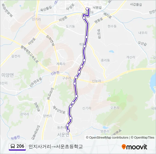 206 버스 노선 지도