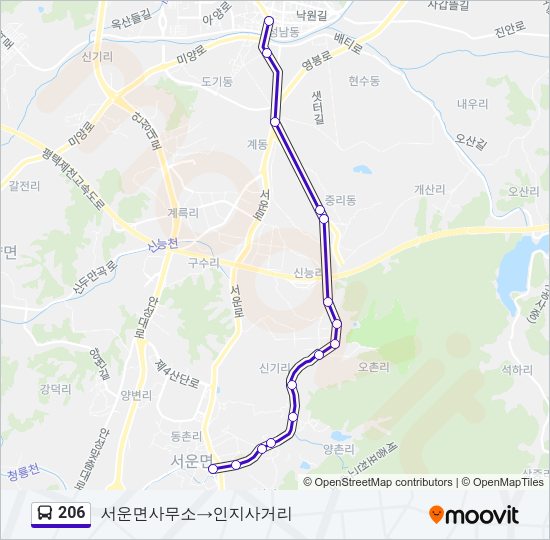206 버스 노선 지도