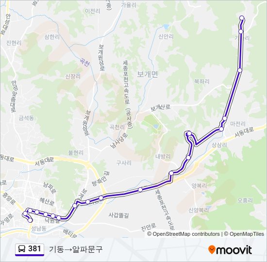 381 버스 노선 지도