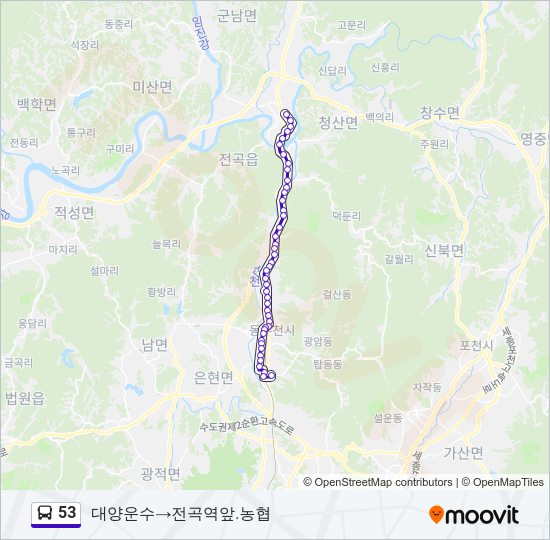 53 버스 노선 지도