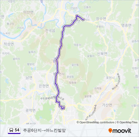54 버스 노선 지도