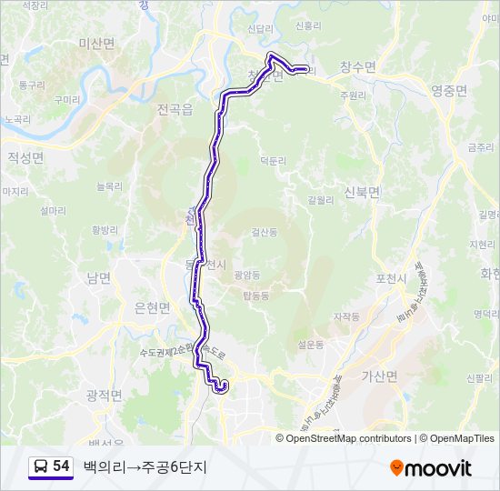 54 버스 노선 지도