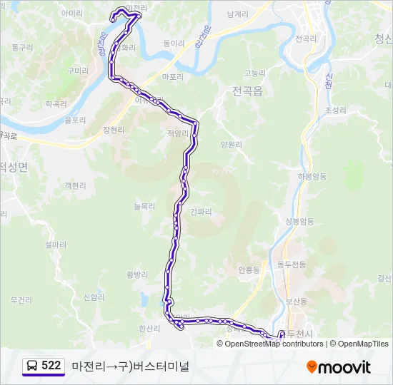 522 버스 노선 지도