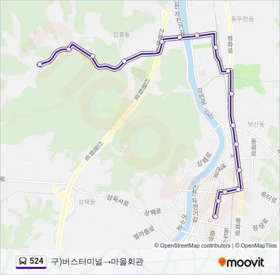 524 버스 노선 지도