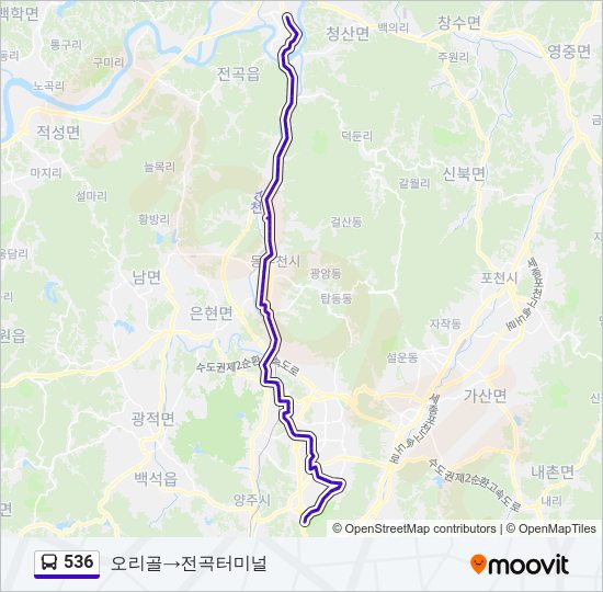 536 버스 노선 지도