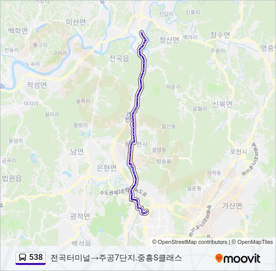 538 버스 노선 지도