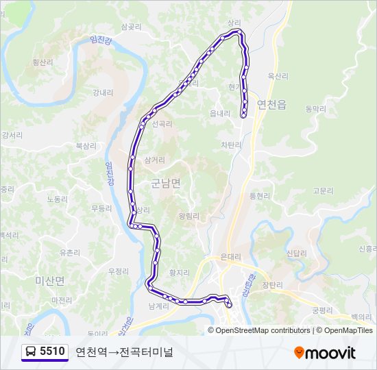 5510 Route: Schedules, Stops & Maps - 연천역→전곡터미널 (Updated) 5510 Route: Schedules, Stops & Maps - 연천역‎→전곡터미... 